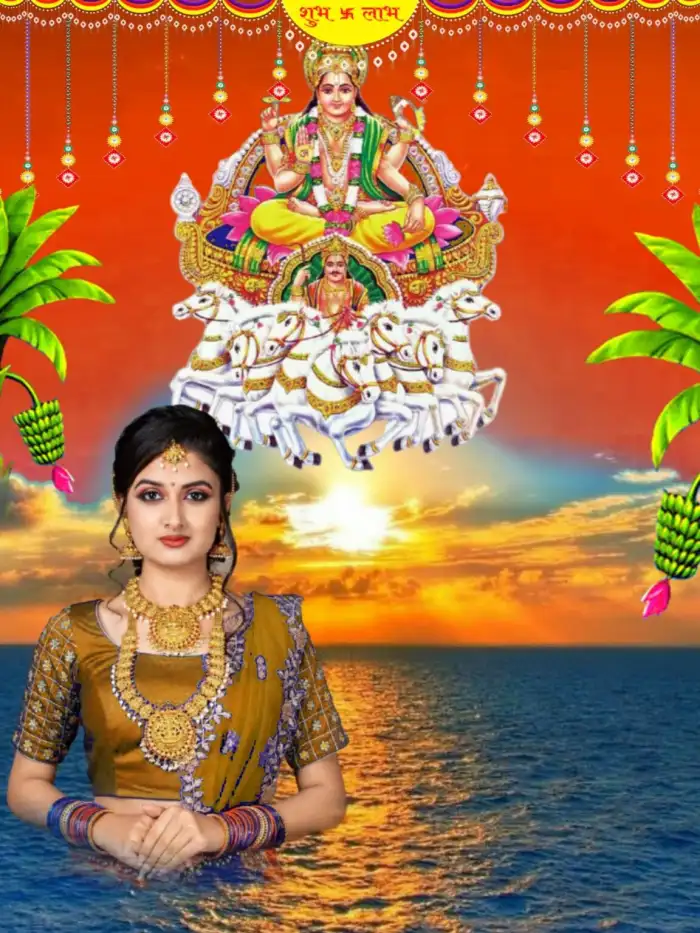 Chhath Puja Girl In Water Sunset SKY CB Editing Background