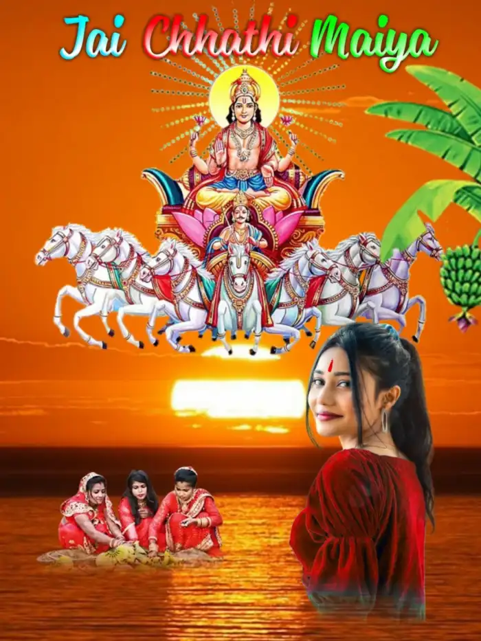 Chhath Puja Girl In Water Sunset SKY CB Editing Background