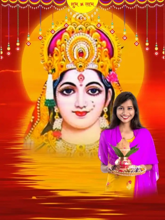 Chhath Puja Girl With Puja Thali Editing Background