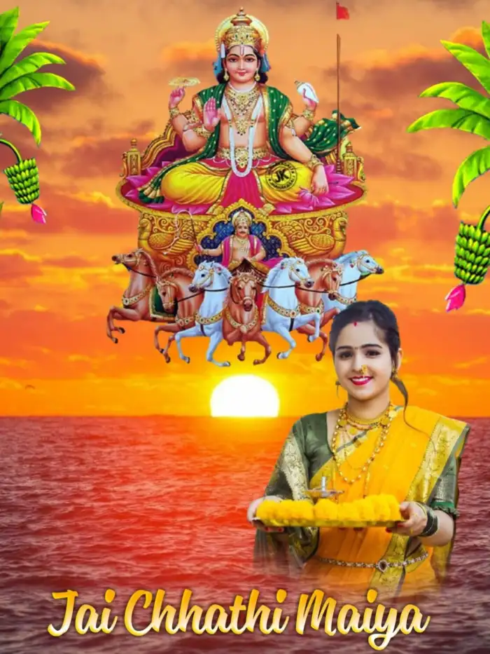 Chhath Puja Girl With Puja Thali Editing Background