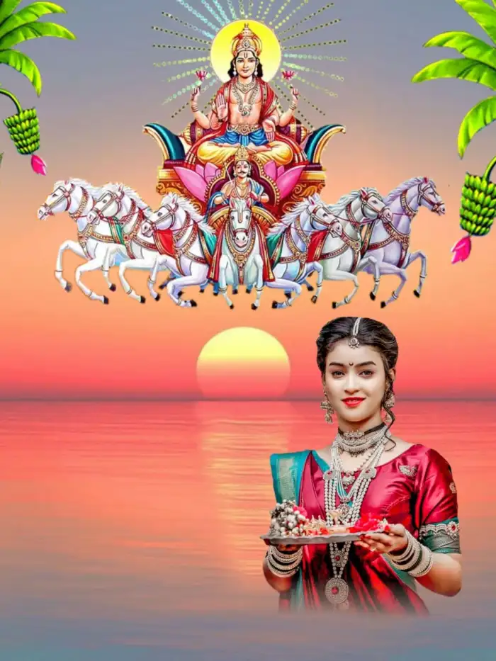 Chhath Puja Girl With Puja Thali Editing Background