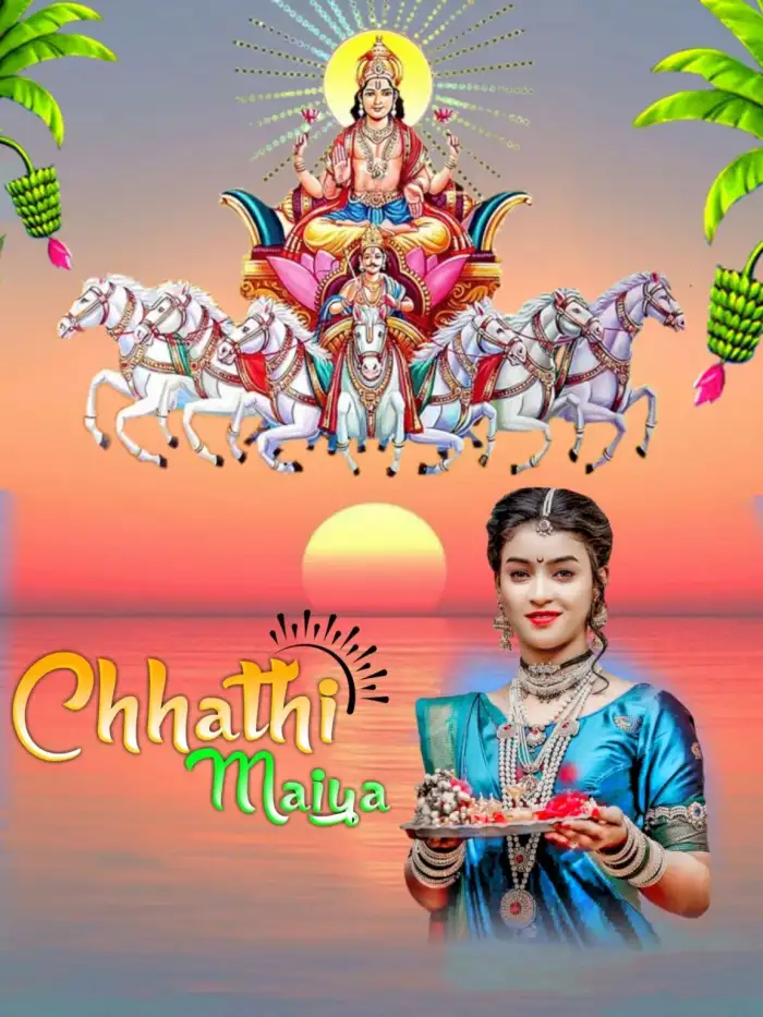 Chhath Puja Girl With Puja Thali Editing Background