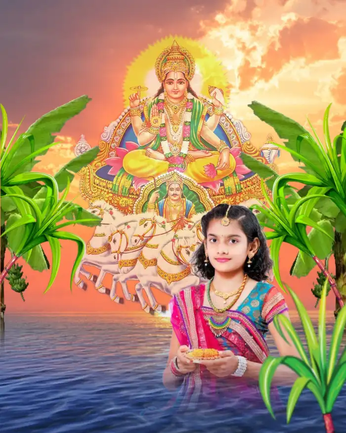 Chhath Puja Girl With Puja Thali Water Photo Editing Background