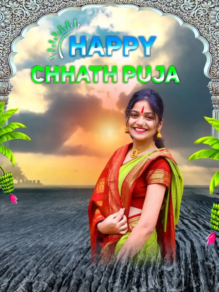 Chhath Puja With Girl In Saree Photo Editing Background