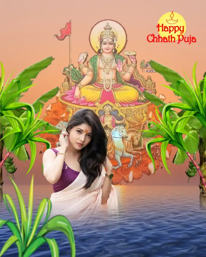 Chhath Puja With Girl In Saree Photo Editing Background