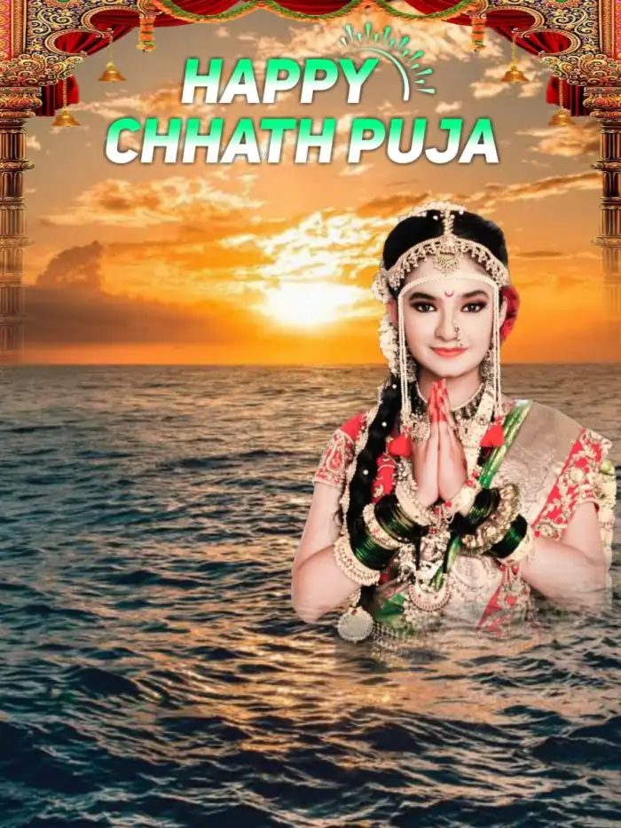 Chhath Puja With Girl In Water Sea CB Editing Background