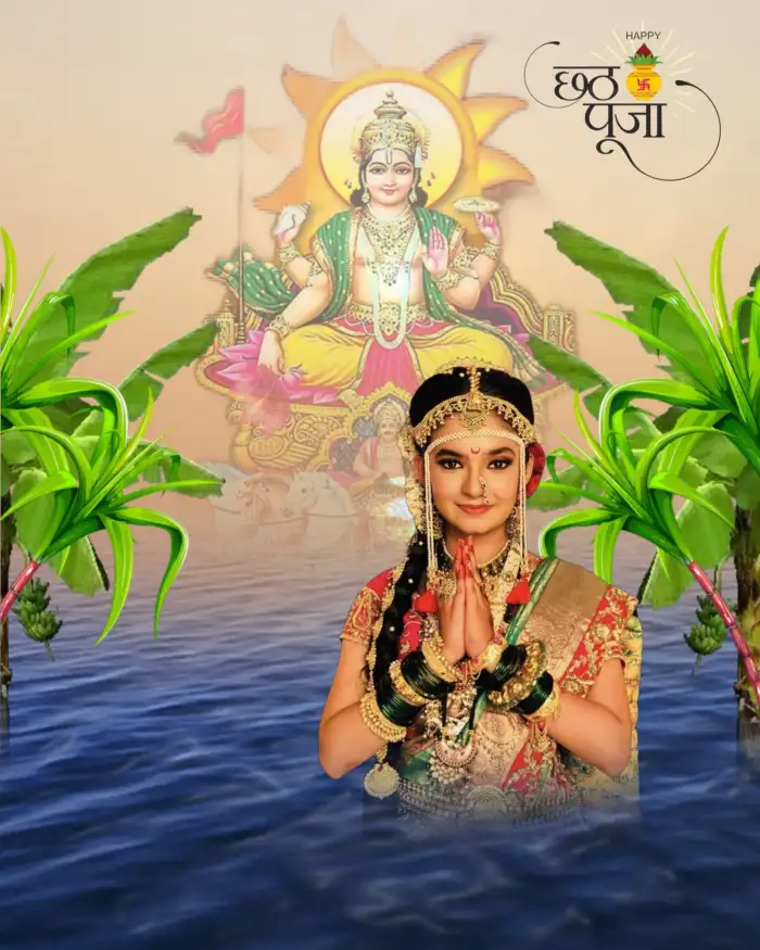 Chhath Puja With Girl In Water Sea CB Editing Background