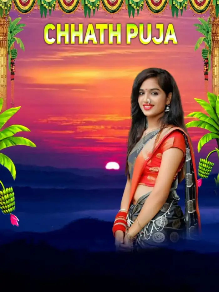 Chhath Puja With Girl In Water Sea Editing Background