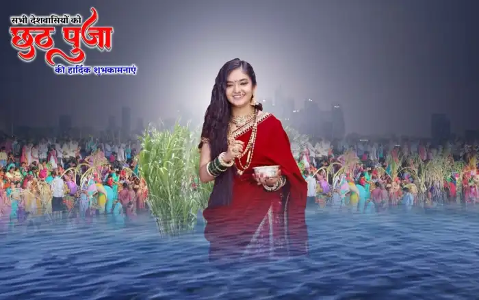 Chhath Puja With Girl Water Editing Background  Full HD