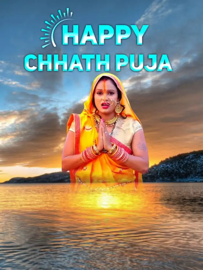 Chhath Puja With Girl Water Sunset Editing Background