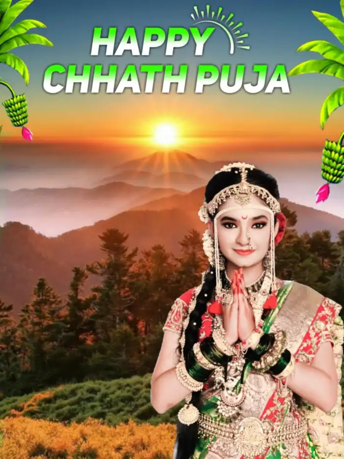 Chhath Puja With Girl Water Sunset Editing Background