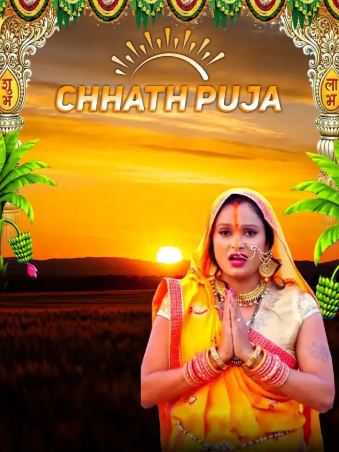 Chhath Puja With Girl Water Sunset Editing Background