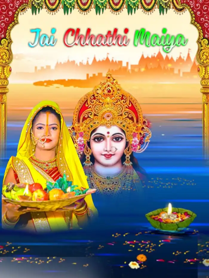 Chhath Puja With Puja Thali Girl Editing Background