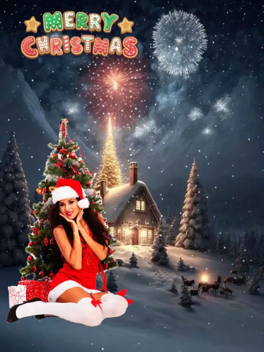 Christmas Girl In Sanata Red Dress CB Background