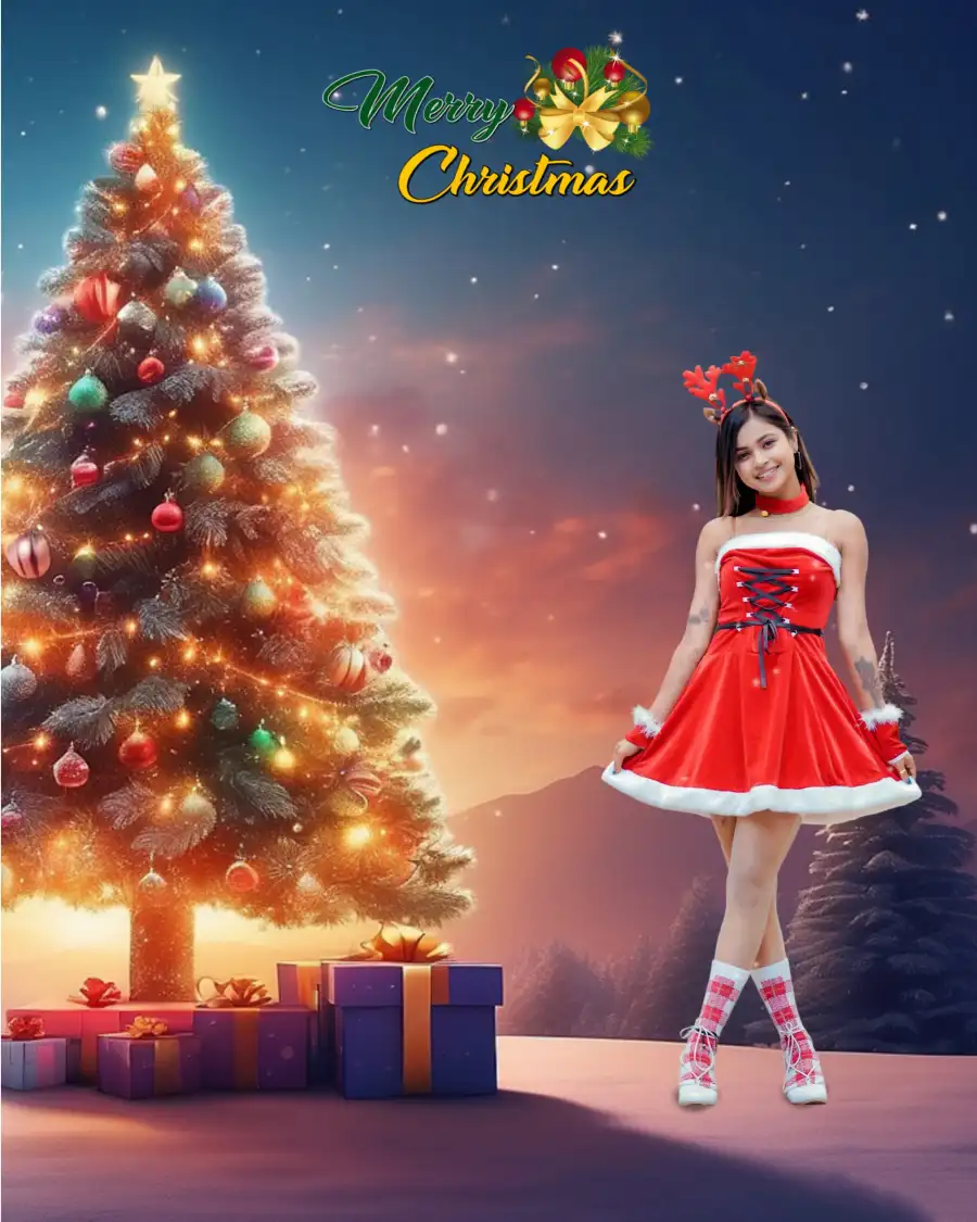 Christmas Girl In Santa Dress Photo Editing Background  HD