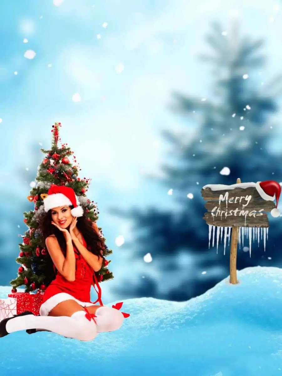 Christmas Girl Sitting On Snow Editing Background