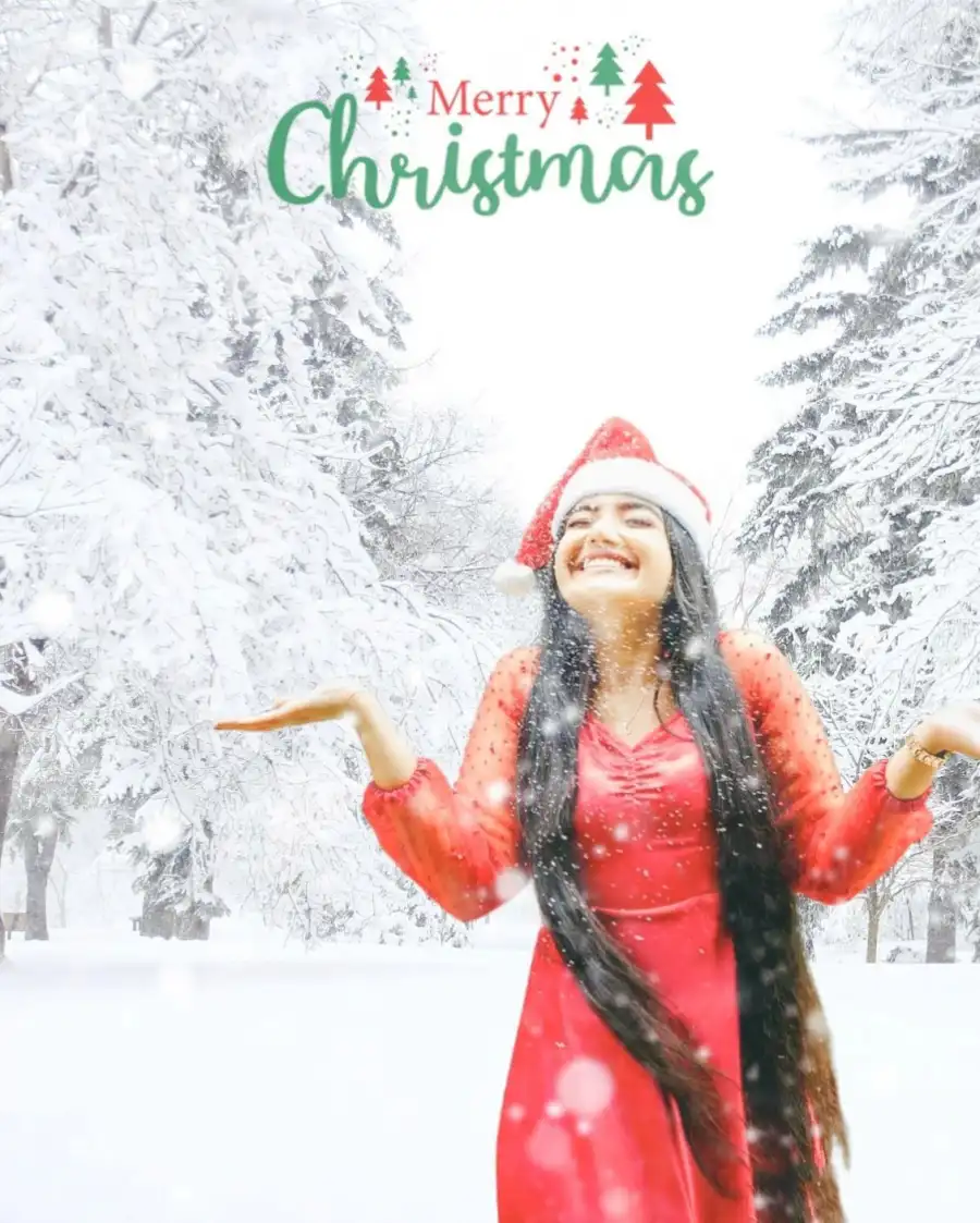 Christmas Girl Wear Santa Hat Editing Background  HD