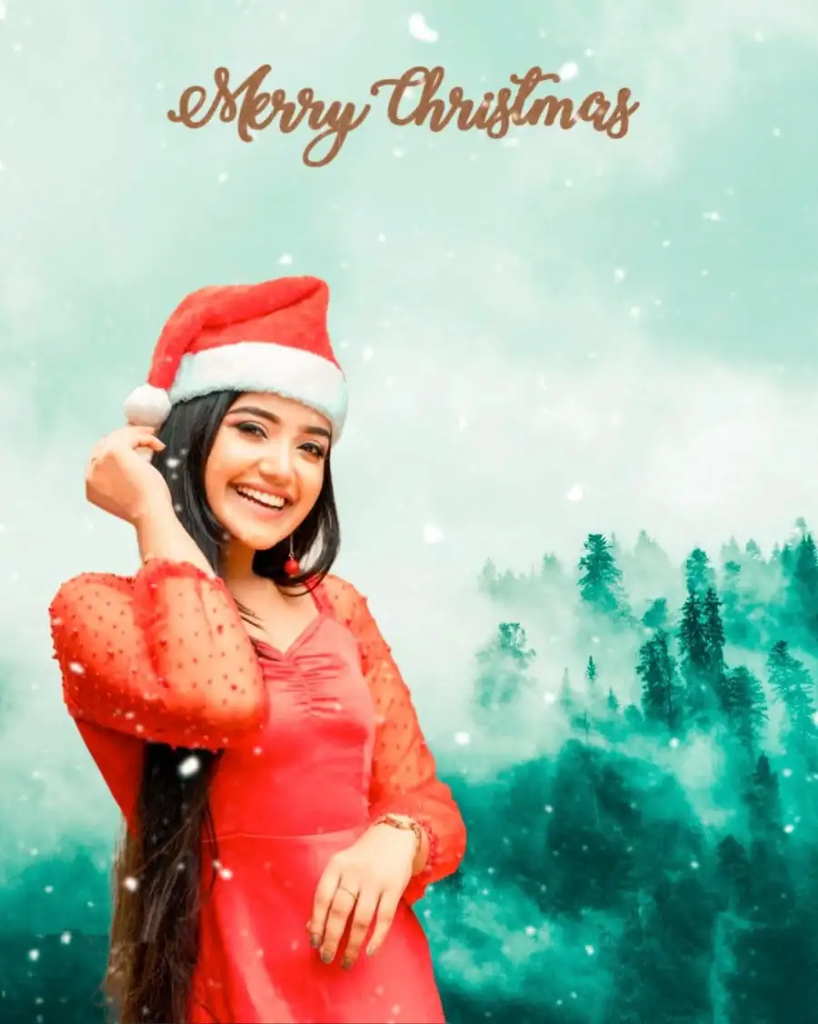 Christmas Girl Wear Santa Hat Editing Background  HD