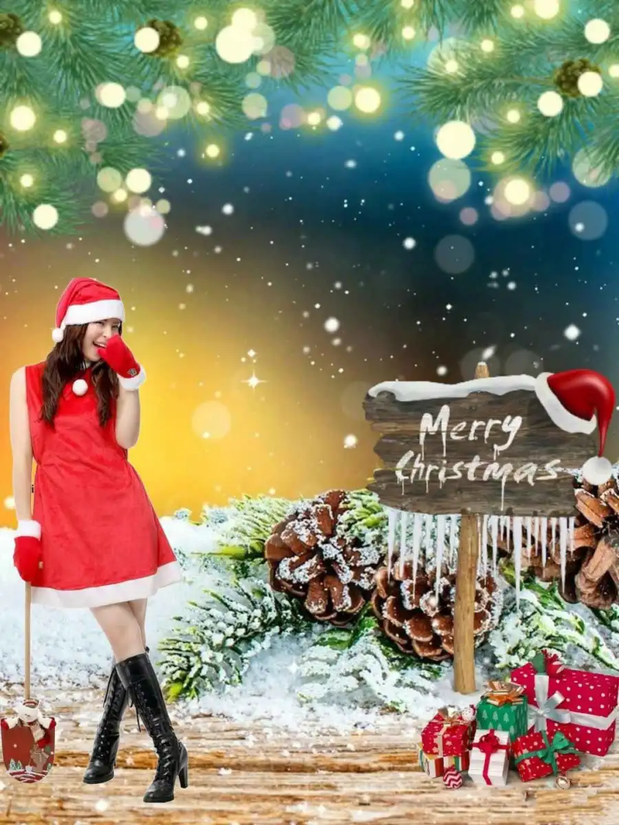 Christmas Girl With Tree Snow Picsart Background