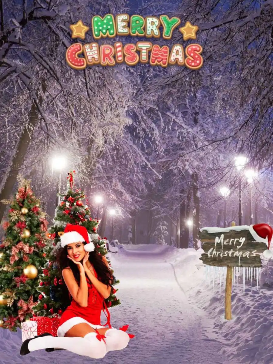 Christmas Girl With Tree Snow Picsart Background