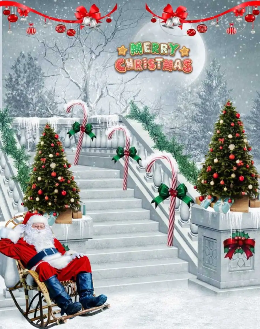 Christmas Sitting Stairs Picsart HD Background