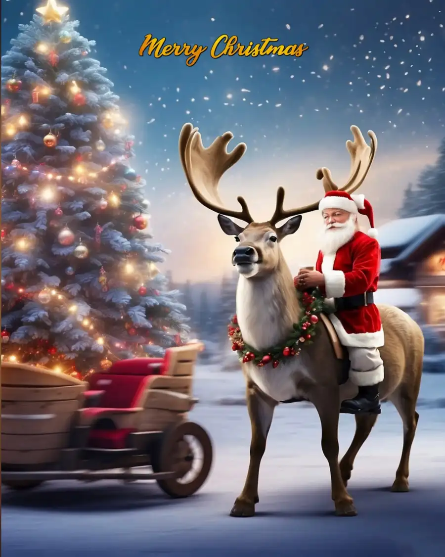 Christmas Tree With Reindeer Editing Background  HD