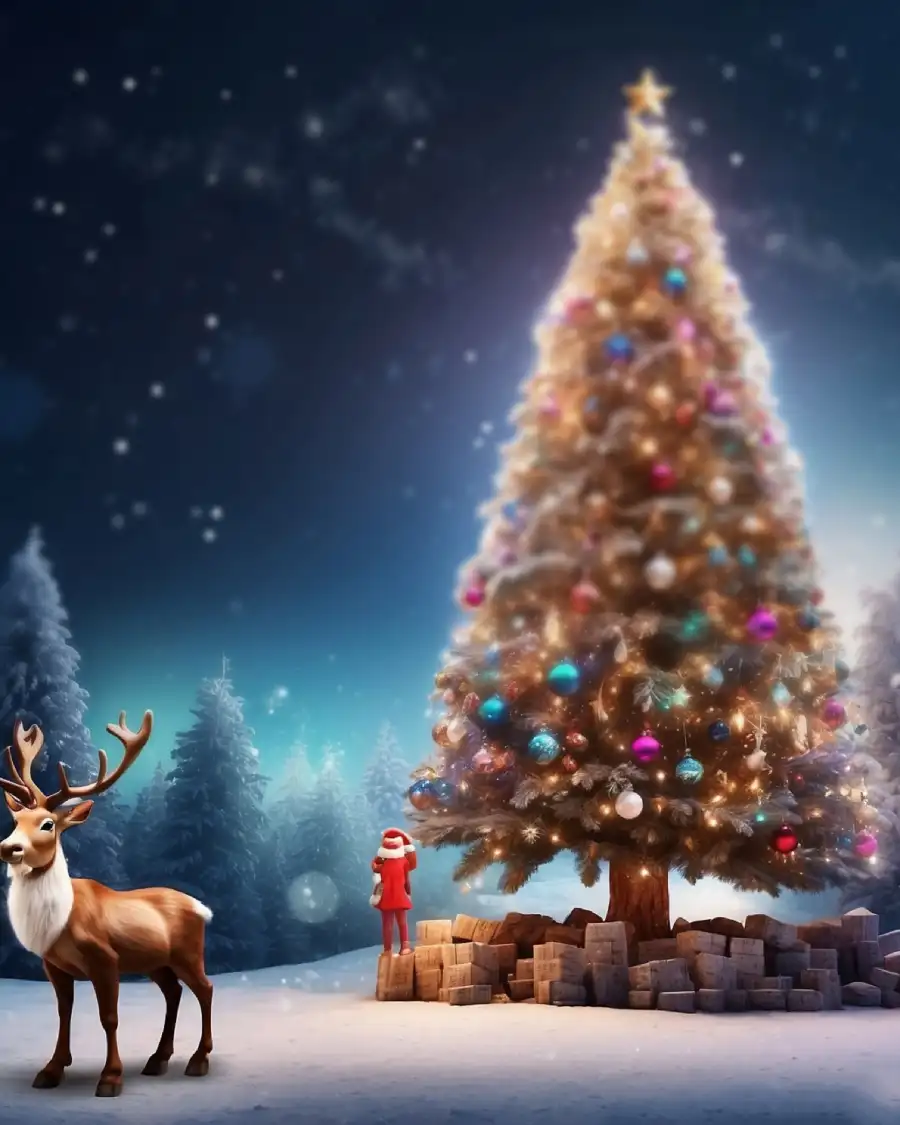 Christmas Tree With Reindeer Editing Background  HD