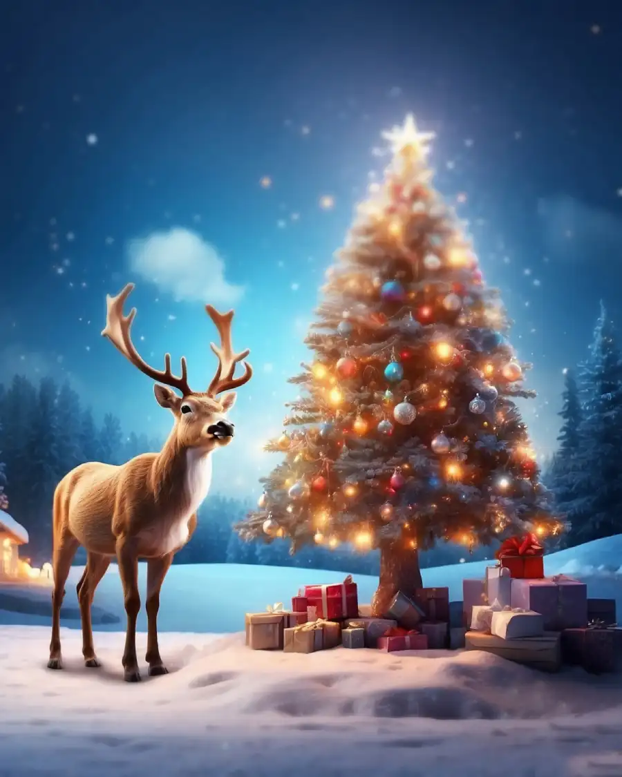 Christmas Tree With Reindeer Editing Background  HD