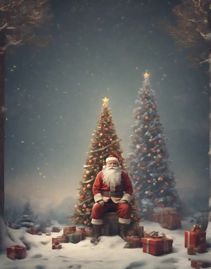 Christmas Tree With Santa Cluas Gift Editing Background  HD