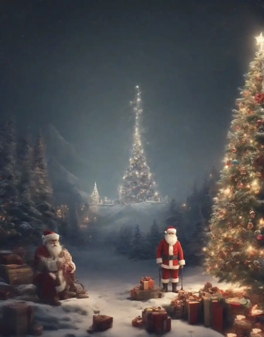 Christmas Tree With Santa Cluas Gift Editing Background  HD