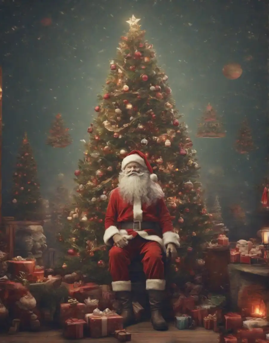 Christmas Tree With Santa Cluas Gift Editing Background  HD