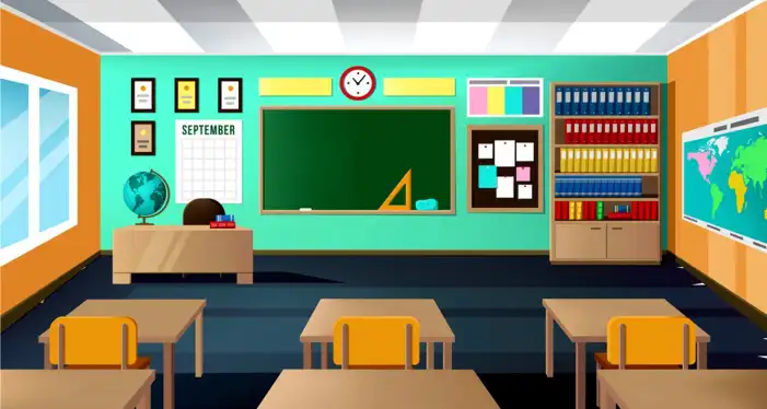 Classroom Clipart With Desks And Chairs Background HD Images