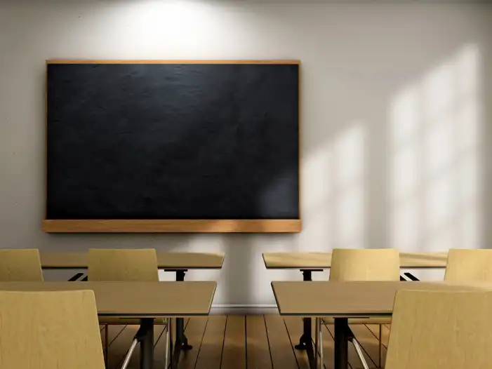 Classroom With Desks And Chairs And Chalkbaord Background HD Images