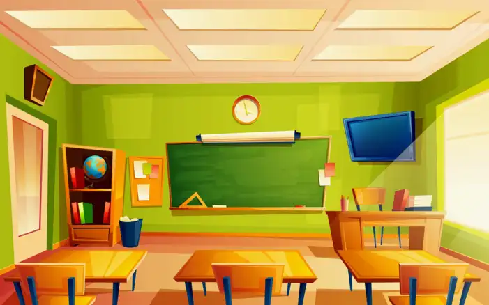 Classroom With Desks And Chairs Chalkboard Background HD Images