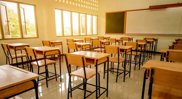 Classroom With Desks And Chairs Chalkboard Background HD Images