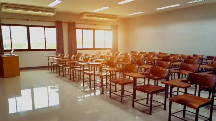 Classroom With Desks And Chairs Chalkboard Background HD Images