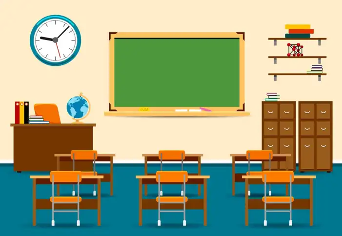 Classroom With Desks And Chairs Chalkboard Background HD Images