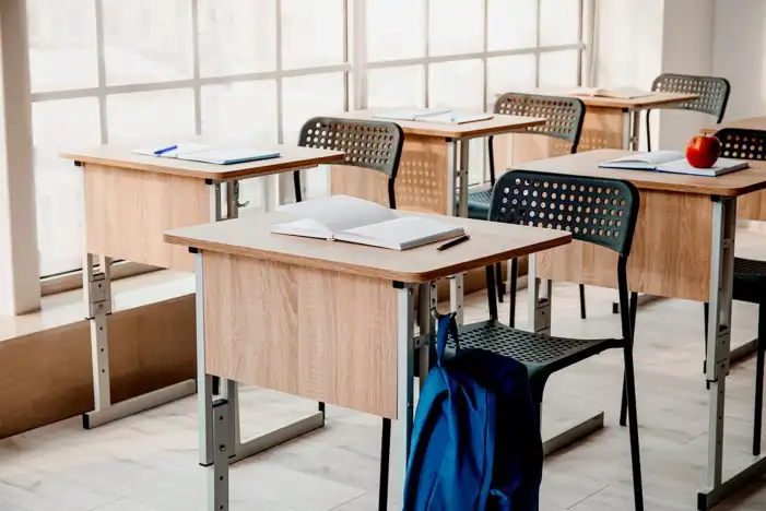 Classroom With Desks And Chairs Chalkboard Background HD Images