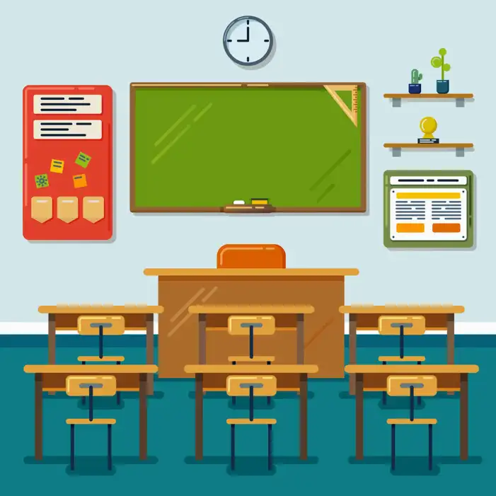 Classroom With Desks And Chairs Chalkboard Background HD Images