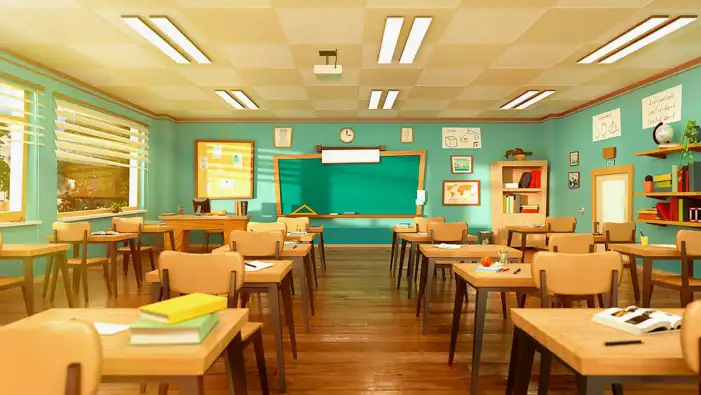 Classroom With Desks And Chairs Chalkboard Background HD Images