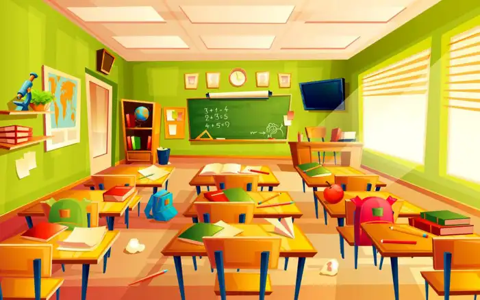 Classroom With Desks And Chairs Chalkboard Background HD Images