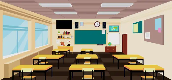 Classroom With Desks And Chairs Chalkboard Background HD Images