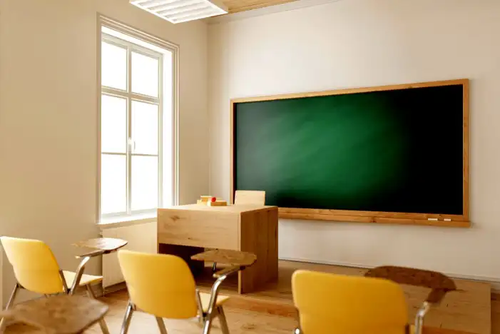 Classroom With Desks And Chairs Chalkboard Background HD Images