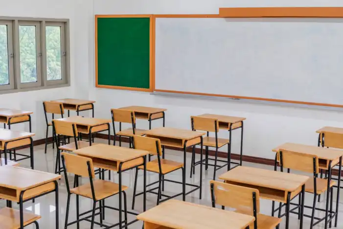 Classroom With Desks And Chairs Chalkboard Background HD Images