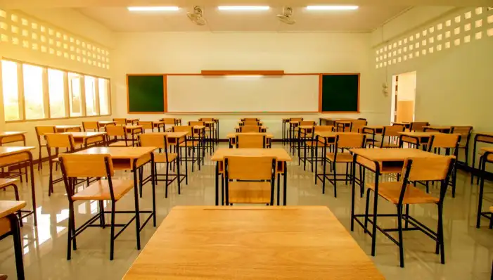 Classroom With Desks And Chairs Chalkboard Background HD Images