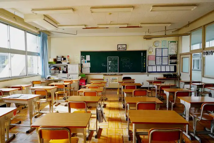 Classroom With Desks And Chairs Chalkboard Background HD Images