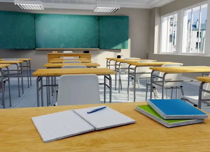 Classroom With Desks And Chairs Chalkboard Background HD Images