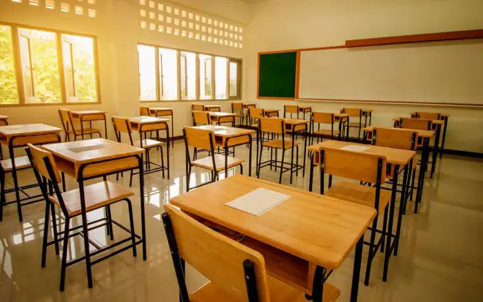 Classroom With Desks And Chairs Chalkboard Background HD Images