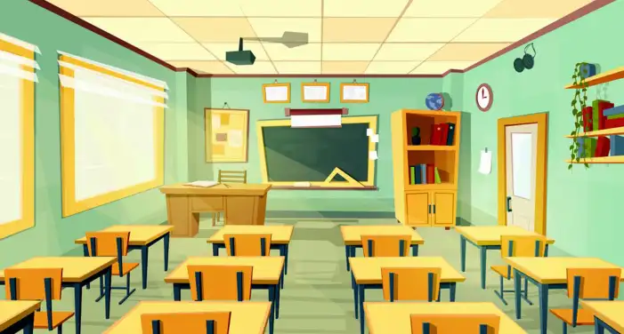 Classroom With Desks And Chairs Chalkboard Background HD Images