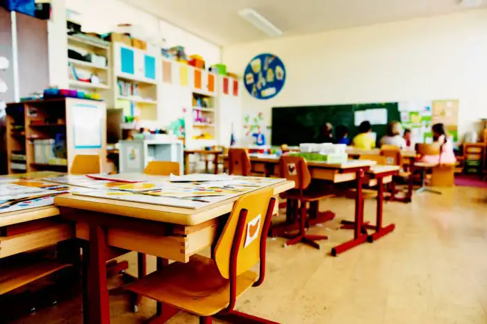 Classroom With Desks And Chairs Chalkboard Background HD Images